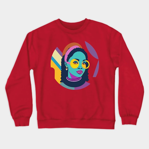 80s popart black girl, vibrant colors, face only Crewneck Sweatshirt by goingplaces